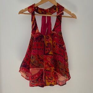 Free People Red and Orange Paisley Halter Top